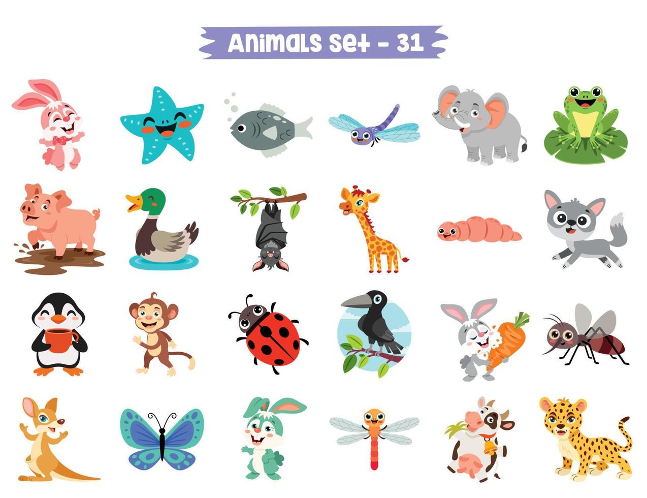Set Of Cute Cartoon Animals vector