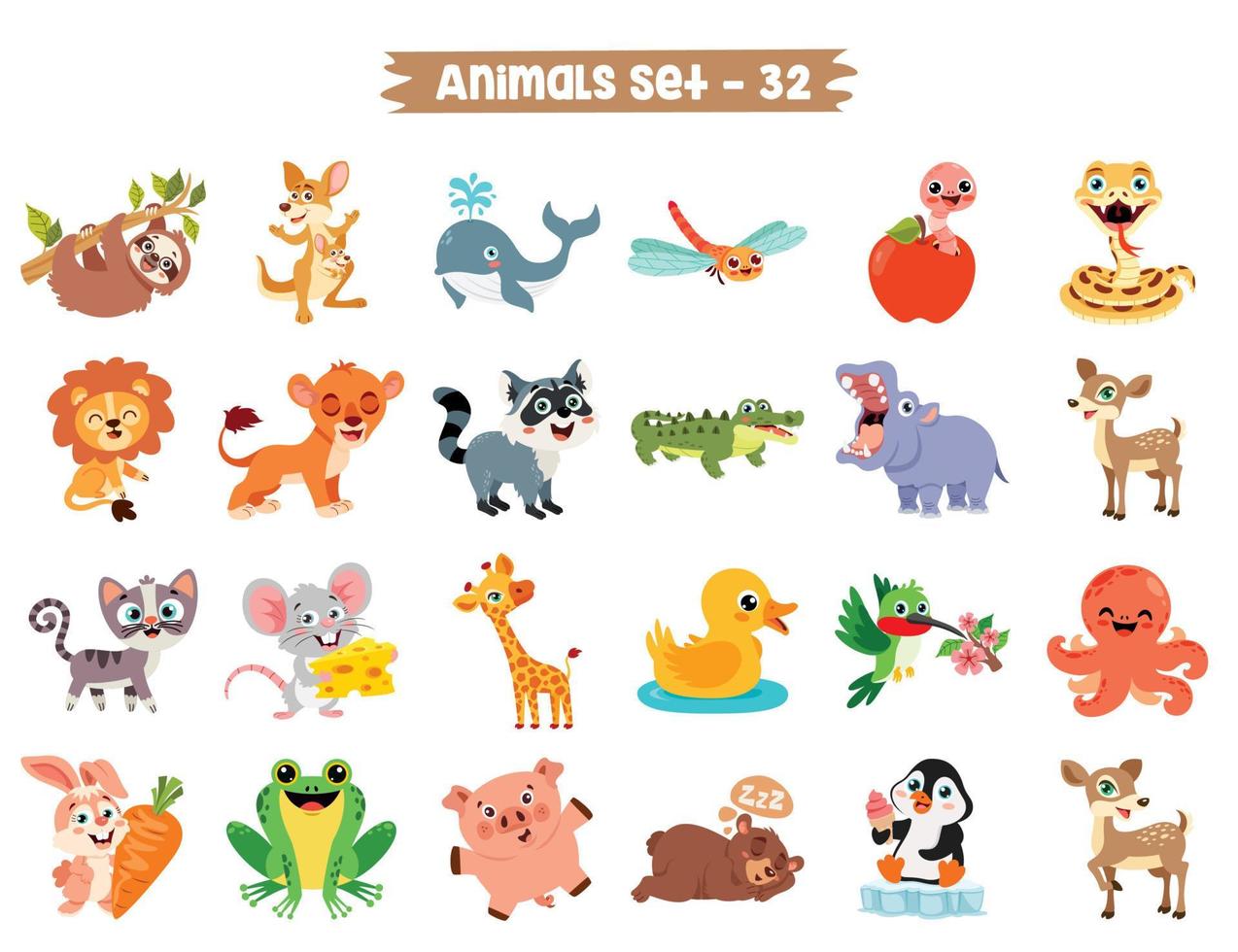 Set Of Cute Cartoon Animals vector