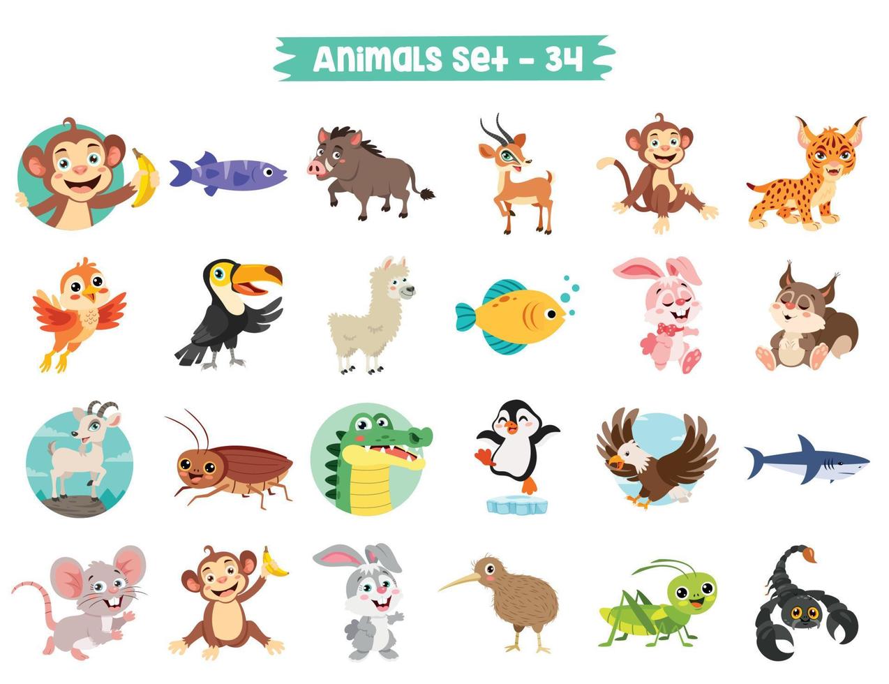 Set Of Cute Cartoon Animals vector