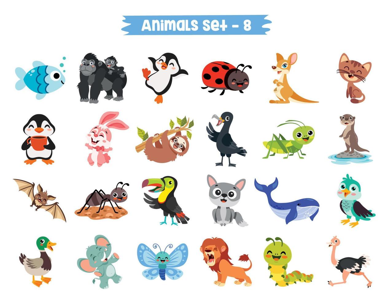 Set Of Cute Cartoon Animals vector