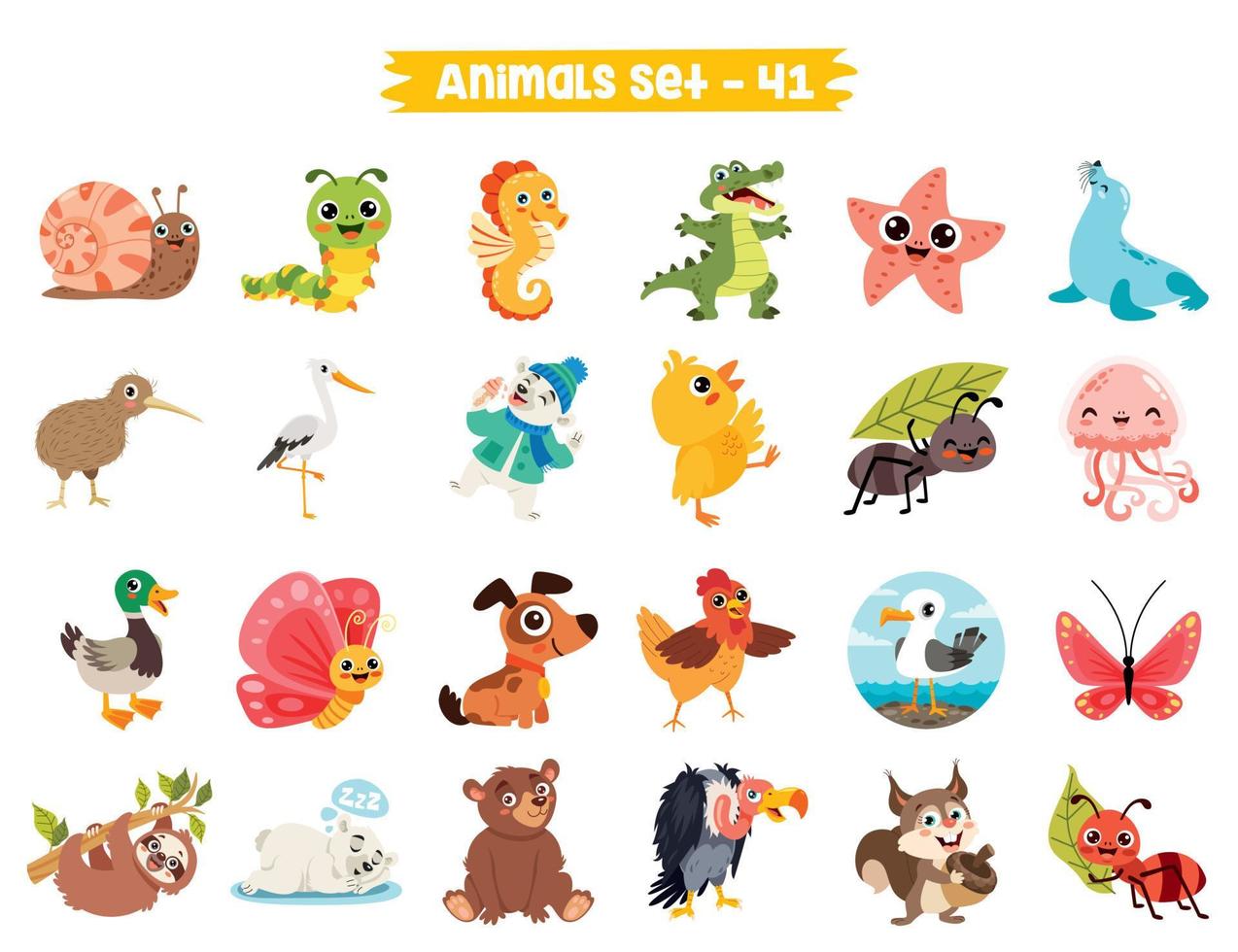 Set Of Cute Cartoon Animals vector