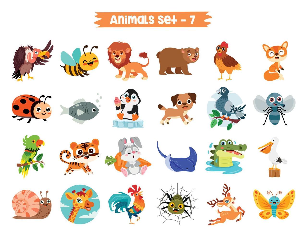 Set Of Cute Cartoon Animals vector