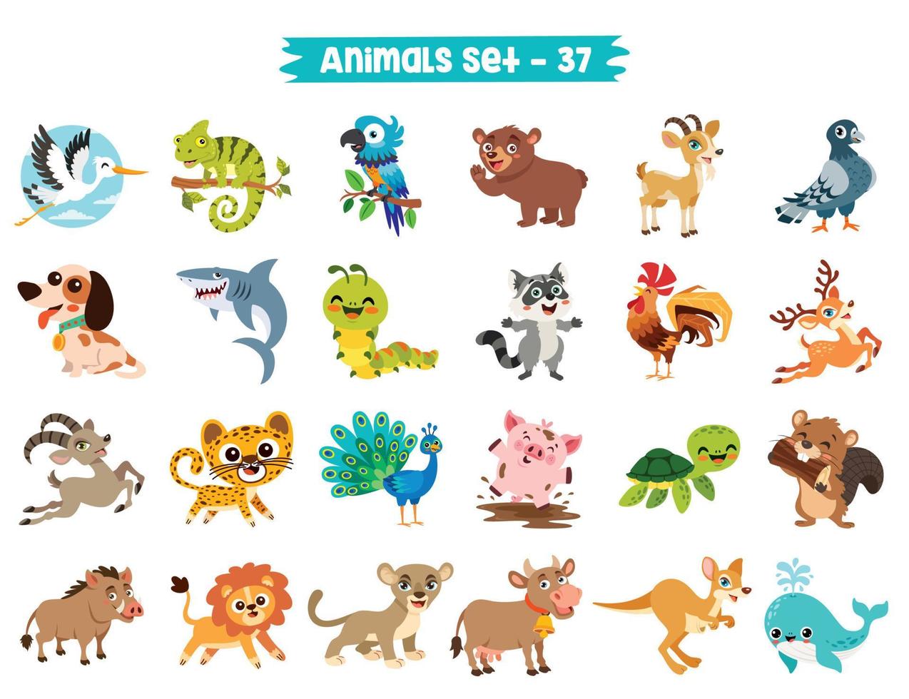 Set Of Cute Cartoon Animals vector