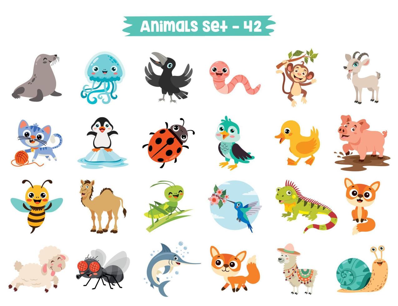 Set Of Cute Cartoon Animals vector