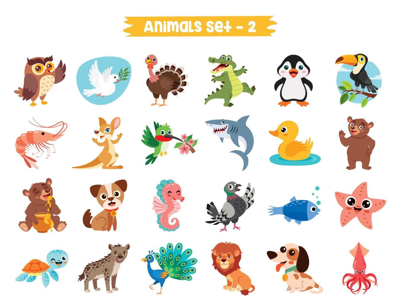 Set Of Cute Cartoon Animals vector