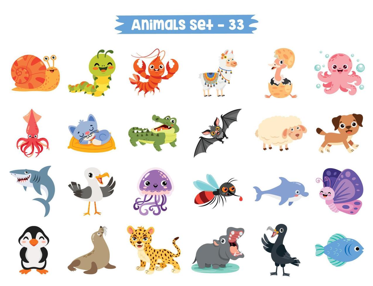 Set Of Cute Cartoon Animals vector