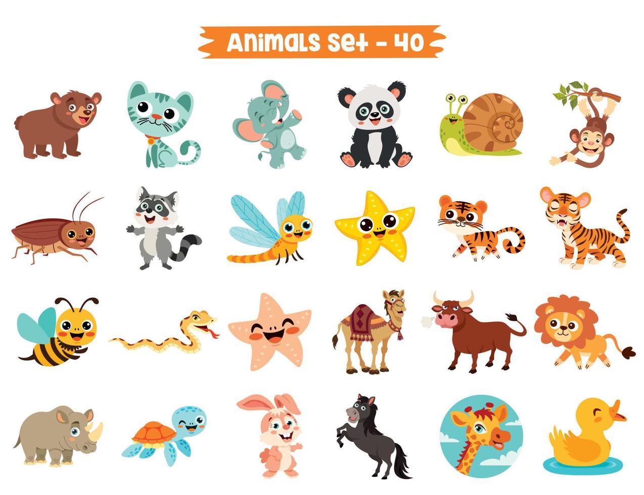 Set Of Cute Cartoon Animals vector