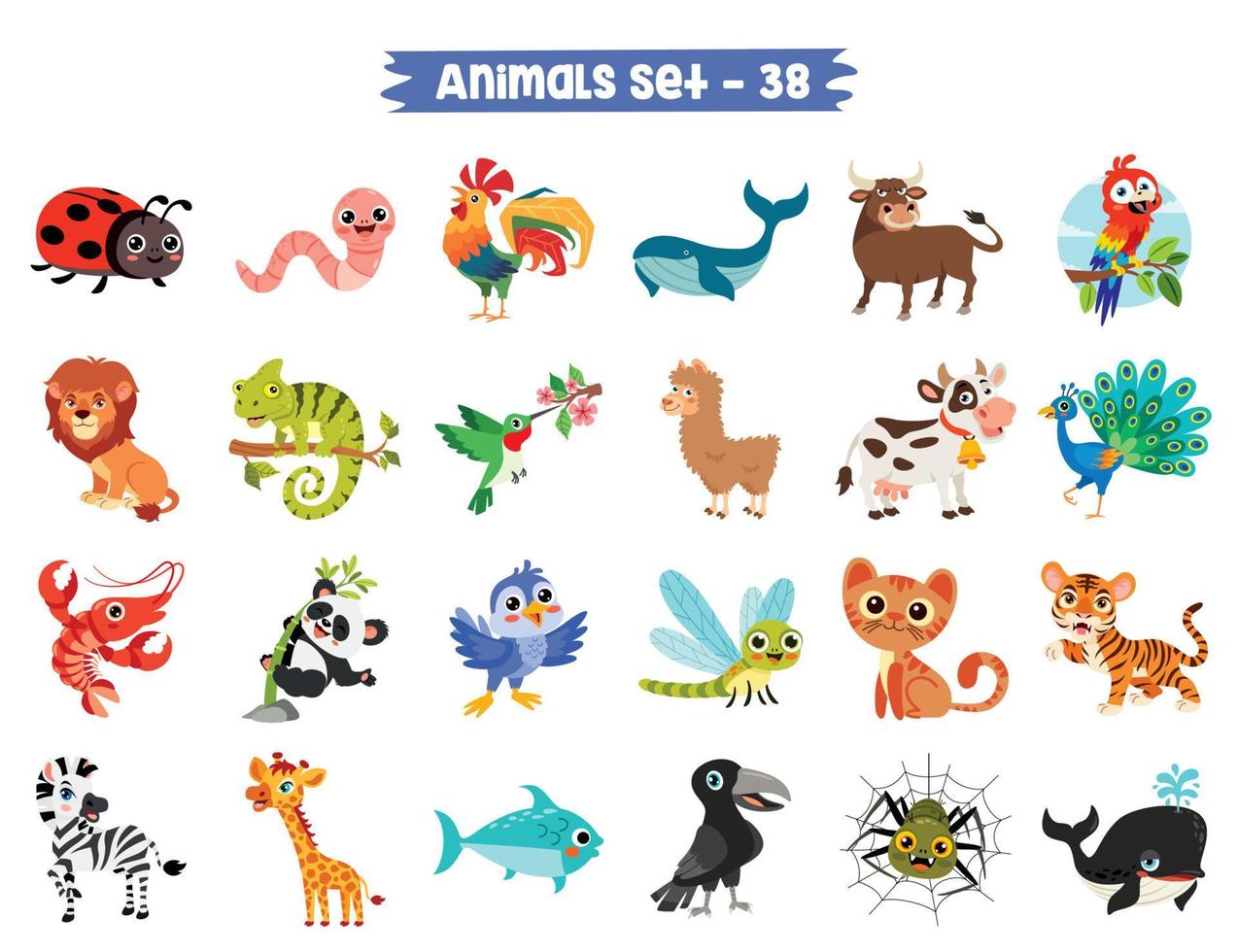 Set Of Cute Cartoon Animals vector