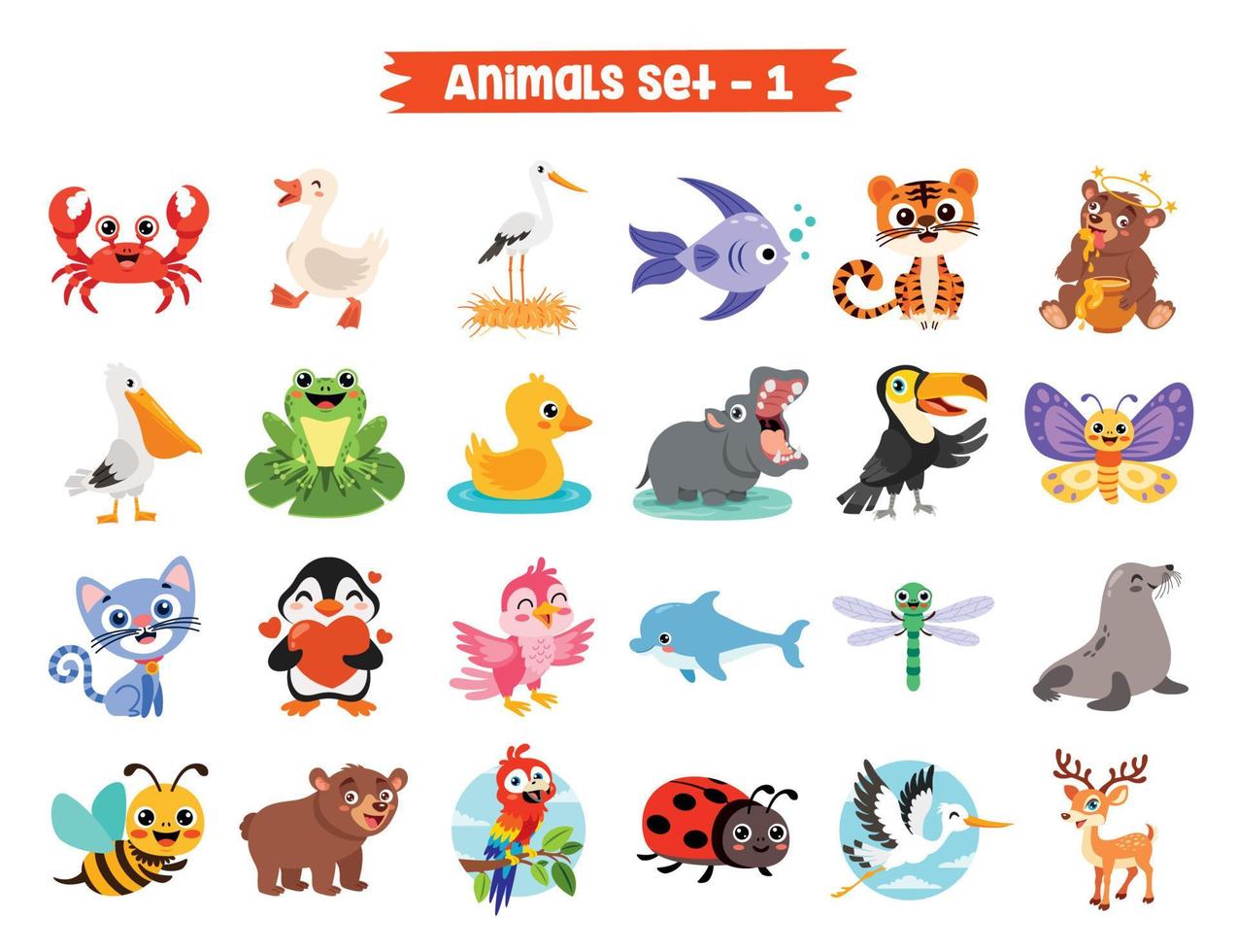 Set Of Cute Cartoon Animals vector