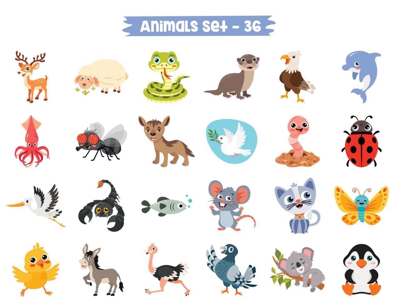 conjunto de lindos animales de dibujos animados vector