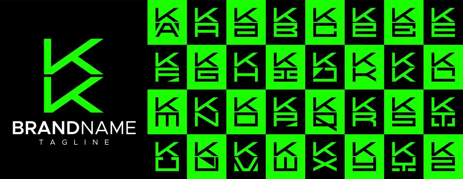 Simple square letter K KK logo design set. Modern box initial K logo branding. vector