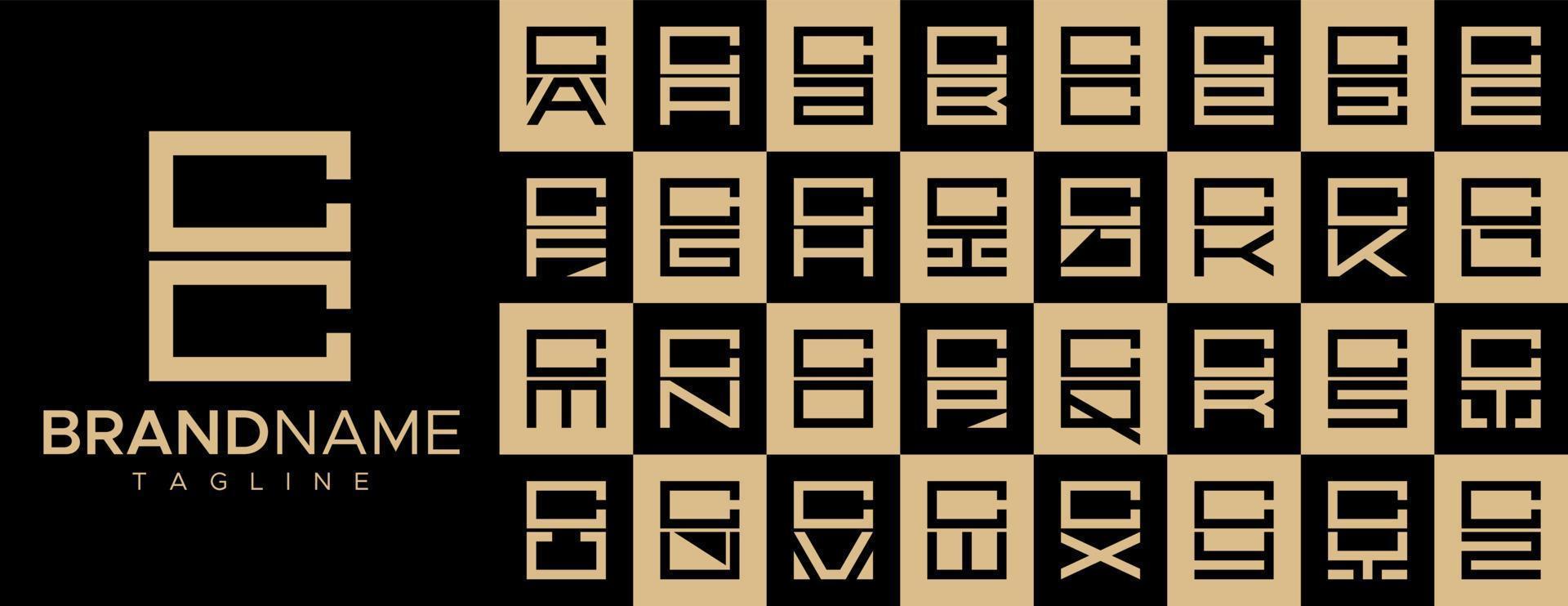 Simple square letter C CC logo design set. Modern box initial C logo branding vector