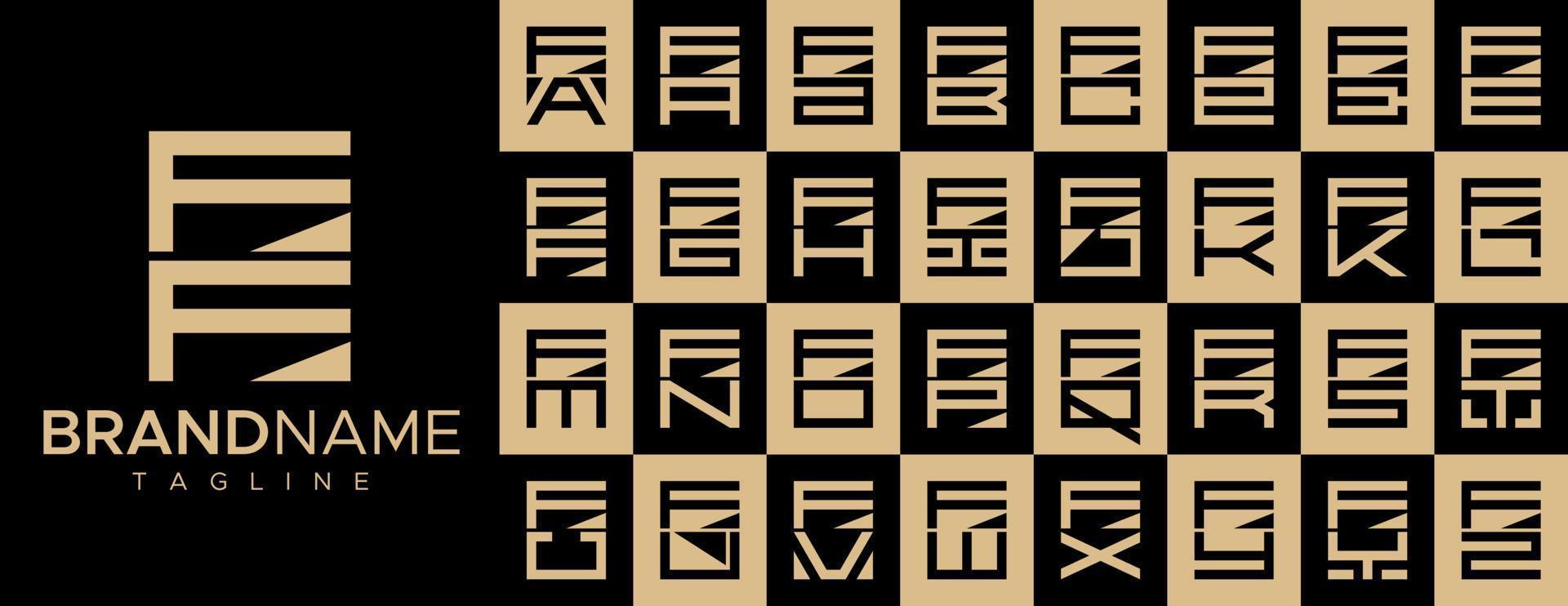 Simple square letter F FF logo design set. Modern box initial F logo branding. vector