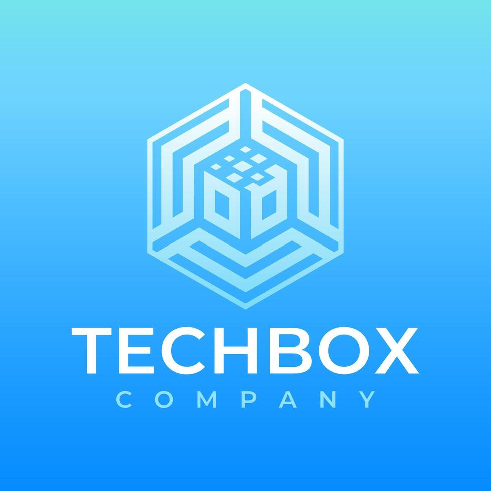 Technology box abstract logo vector. Blue digital geometric cube logo design. vector