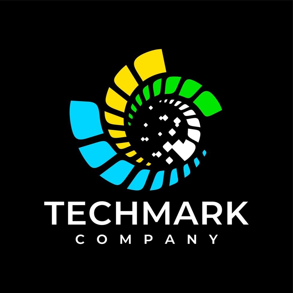Digital pixel circle logo design. Modern dynamic technology abstract logo. vector