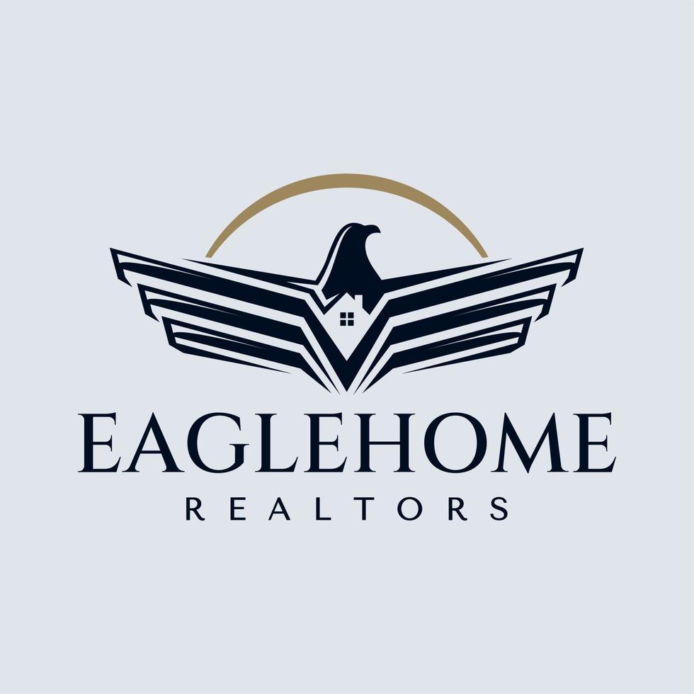 Luxury eagle home logo design template. Modern hawk real estate logo branding. vector