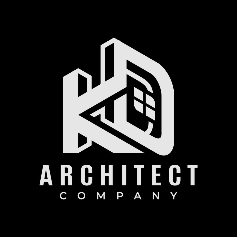 Stylish home KD letter logo design. Modern architecture initial KD logo. vector