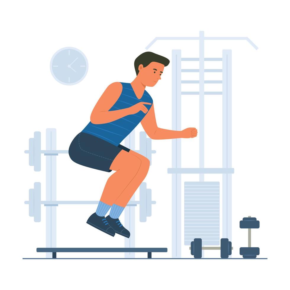 Man Exercise in Fitness Training Room vector