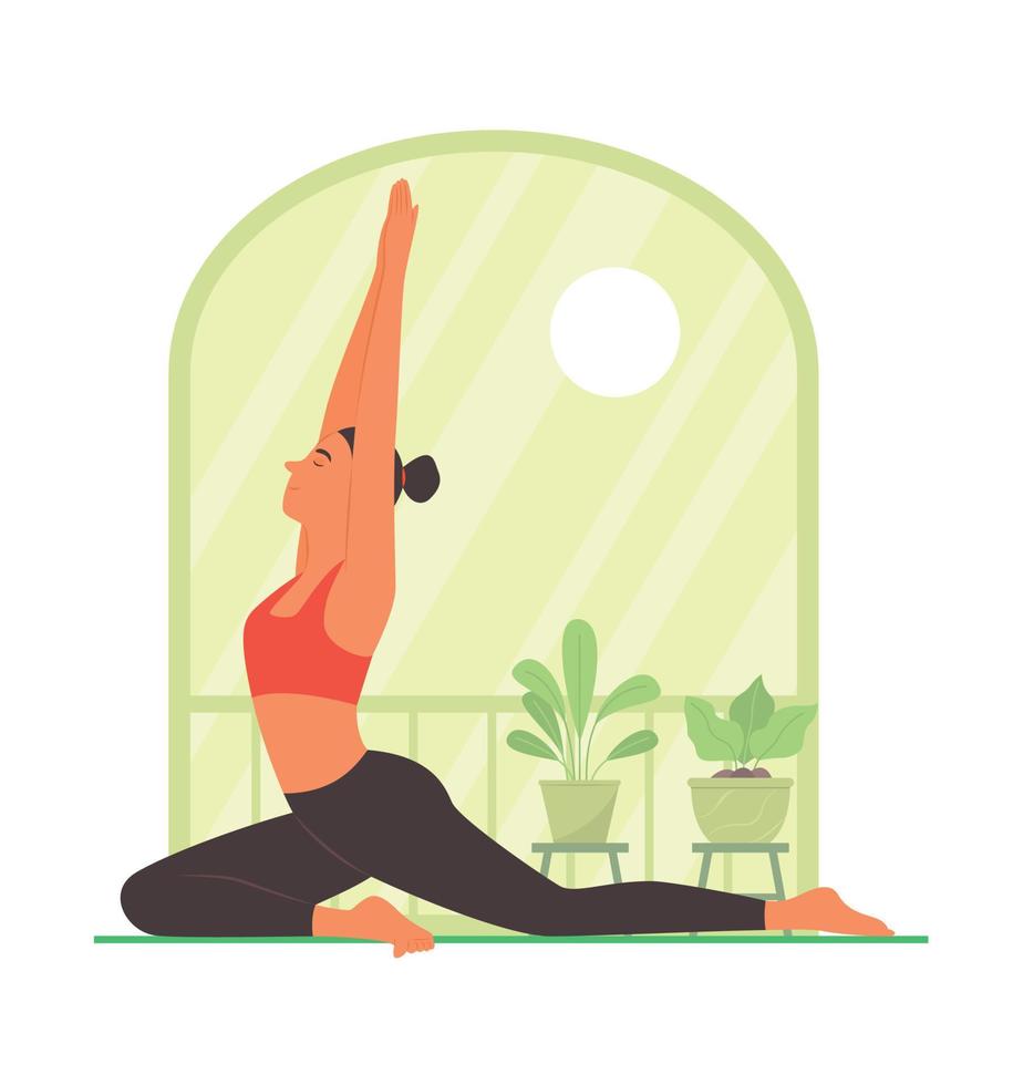 Young Woman Practicing Yoga at Home vector