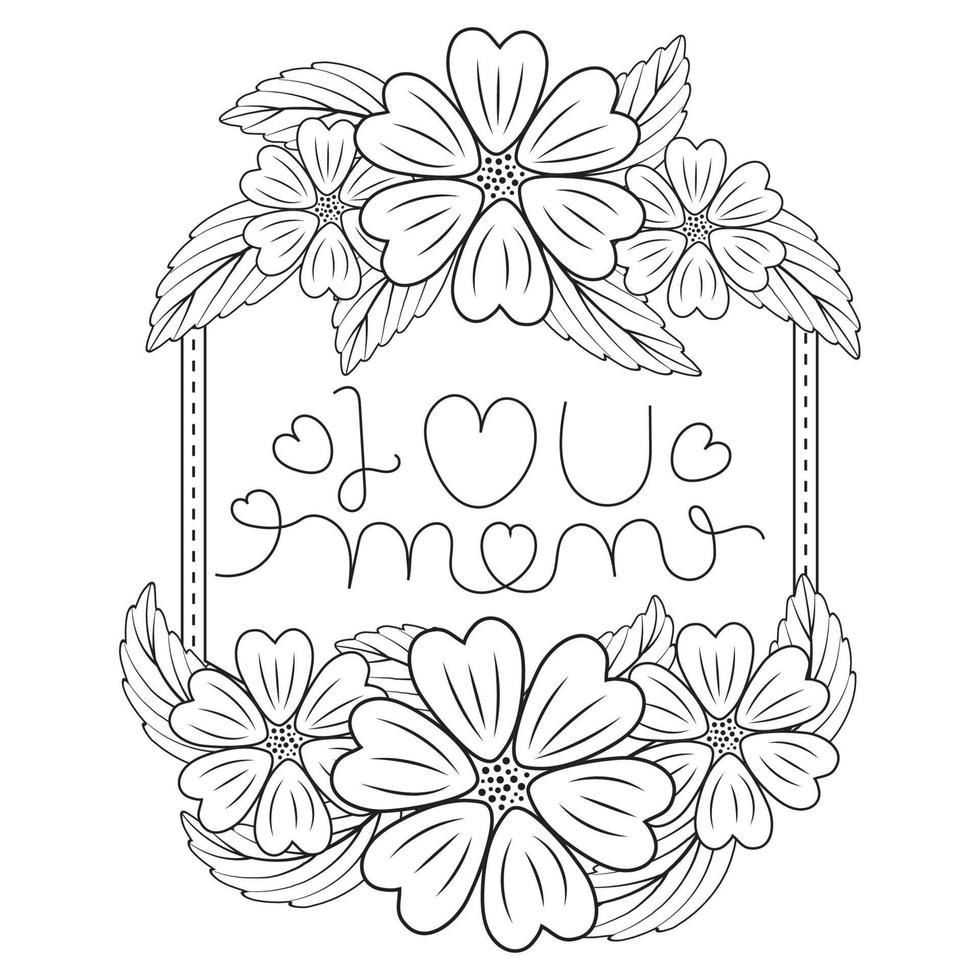 mano dibujado garabatear flor ramo, con yo amor usted mamá, texto guirnalda flor marco, linda garabatear cepillo redondo floral marco, madre día regalo, saludo tarjeta caja, diseño elementos para, póster, bandera, vector