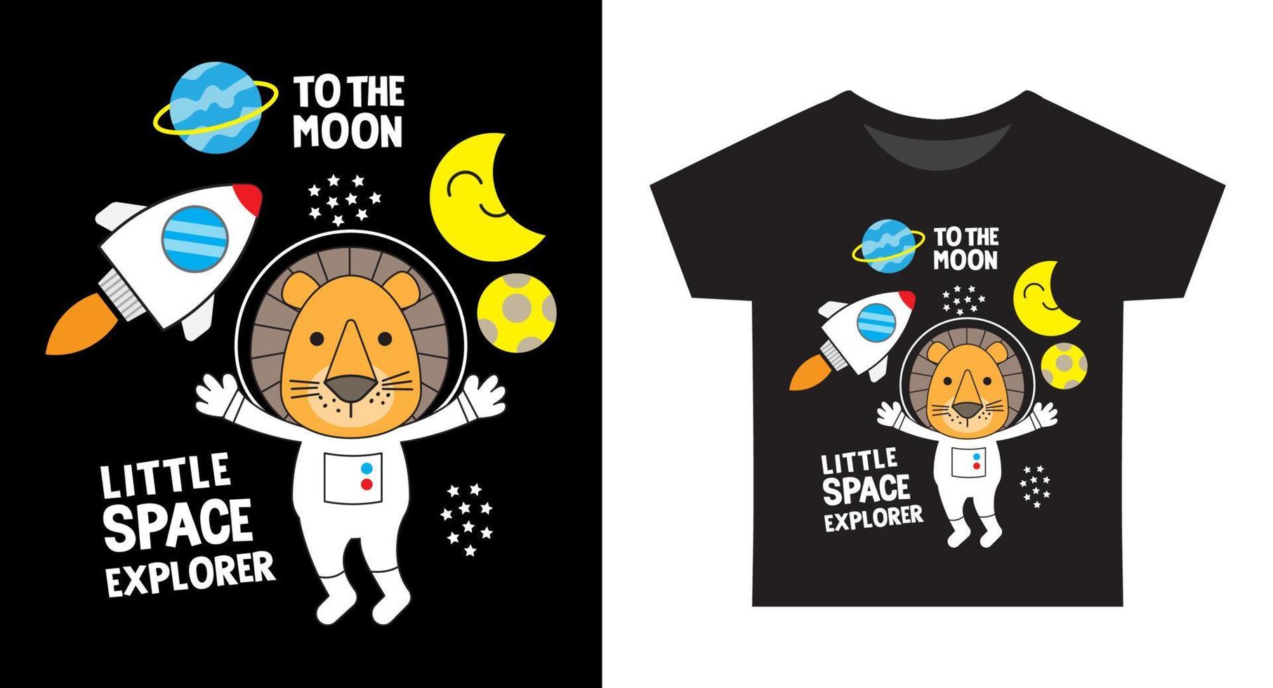 Cute lion astronaut with space objects illustration for kids t shirt design vector
