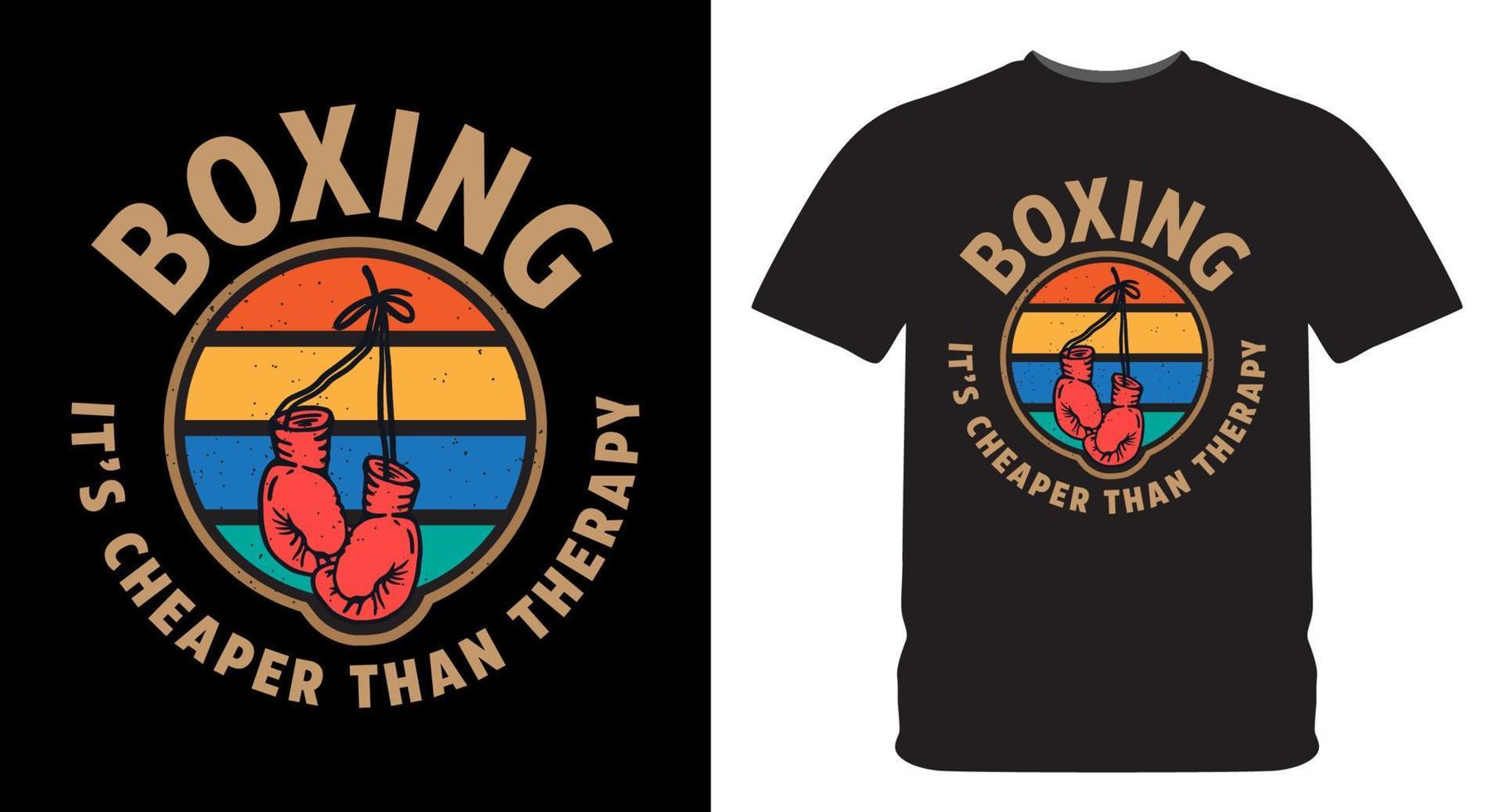 Boxing it's cheaper than therapy typography with boxing gloves vintage illustration for t shirt vector