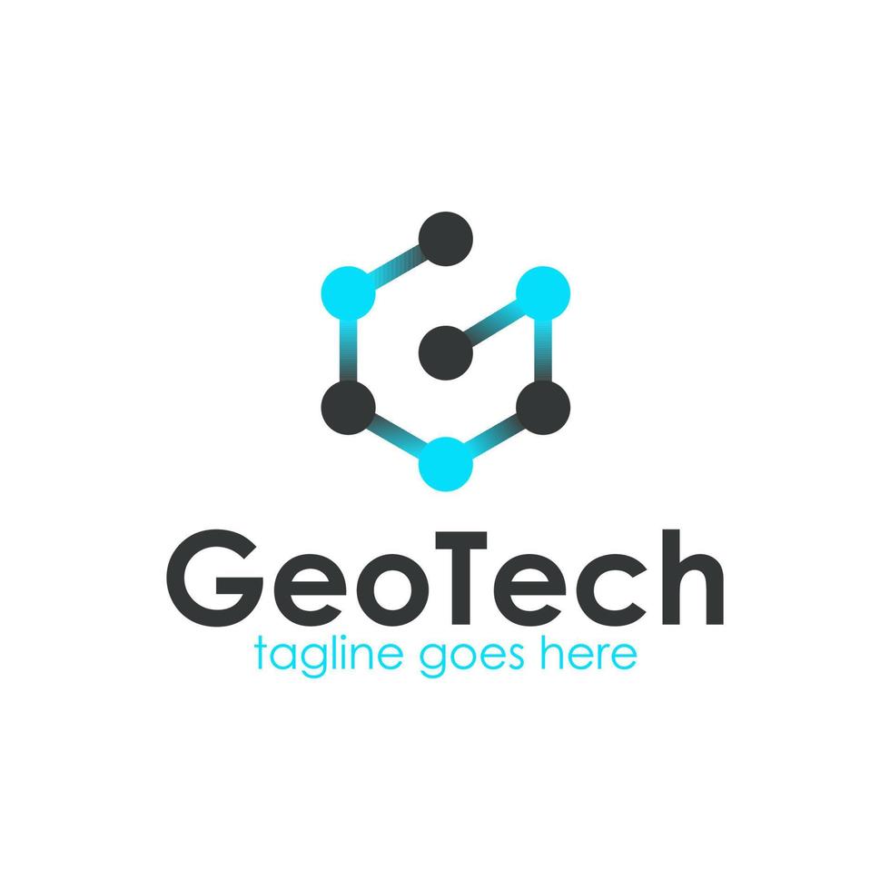 geo tecnología logo diseño modelo con átomo icono. Perfecto para negocio, compañía, móvil, aplicación, tecnología, etc vector