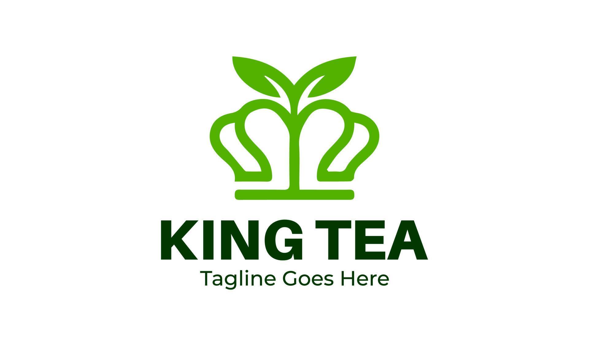 King Tea Logo Design Template with tea icon and crown. Perfect for