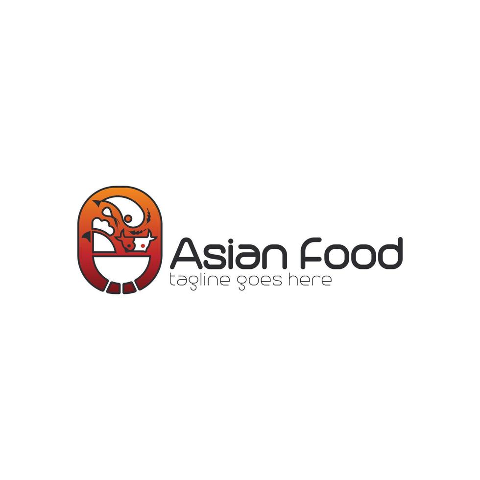 Asian Food Logo Design Template with meat icon and grill. Perfect for business, company, restaurant, mobile, app, etc vector