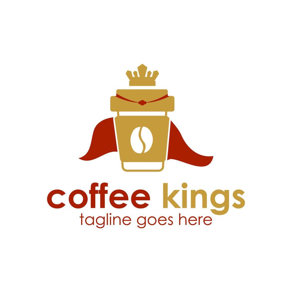 Coffee King Logo Design Template with coffee cup icon and crown. Perfect for business, company, restaurant, mobile, app, etc vector