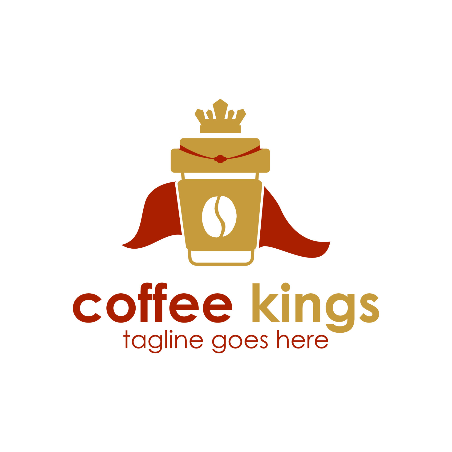 Coffee King Logo Design Template with coffee cup icon and crown