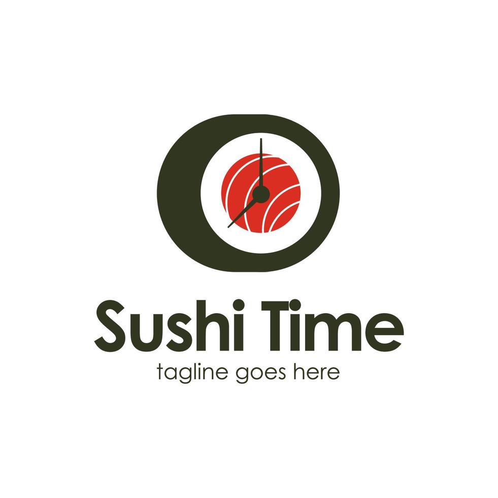 Sushi Time Logo Design Template with sushi icon and clock. Perfect for business, company, mobile, app, restaurant, etc vector