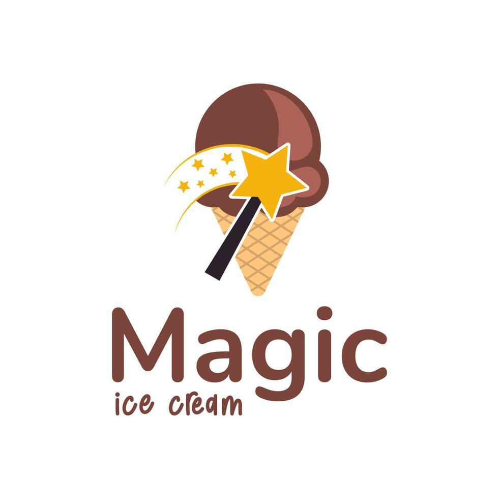 Magic Ice Cream Logo Design Template with ice cream icon and magic tool. Perfect for business, company, mobile, app, restaurant, etc vector