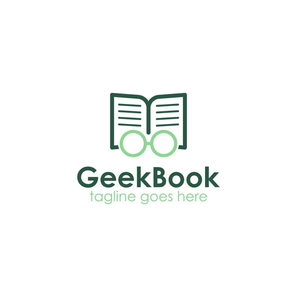 Geek Book Logo Design Template with book icon and glasses. Perfect for business, company, restaurant, mobile, app, etc vector