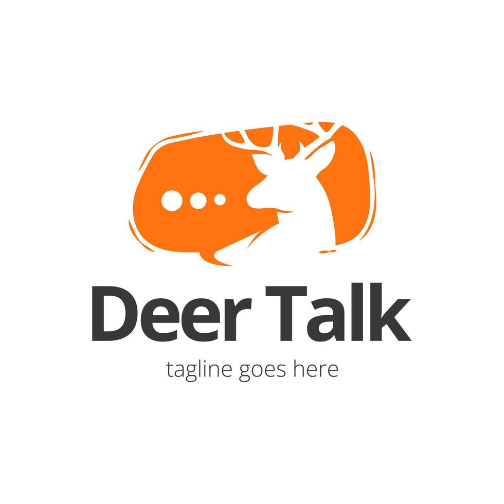 Deer Talk Logo Design Template with deer icon and bubble text. Perfect for business, company, mobile, app, zoo, etc. vector