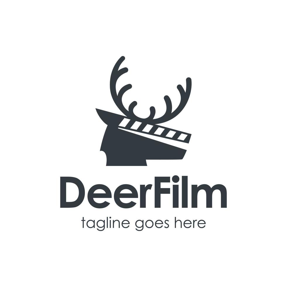 Deer Film Logo Design Template with deer icon and film icon. Perfect for business, company, mobile, app, zoo, etc. vector