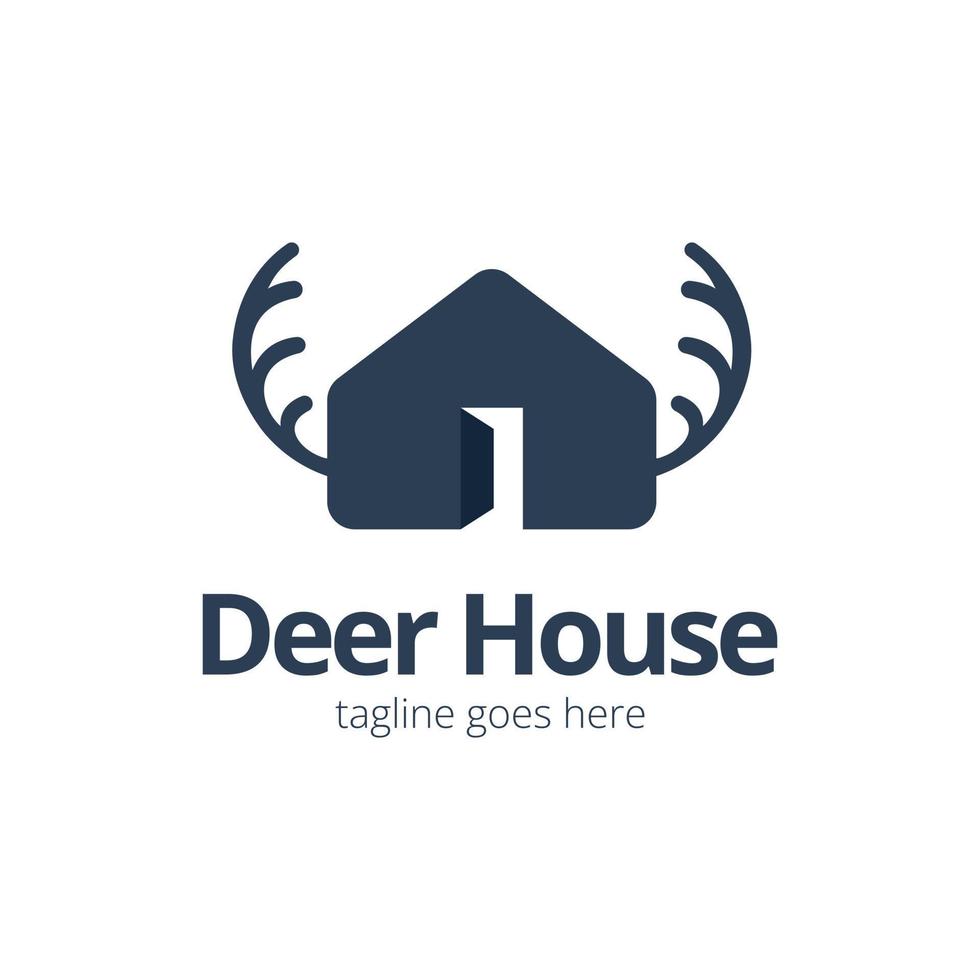 Deer House Logo Design Template with deer icon and house. Perfect for business, company, mobile, app, zoo, etc. vector