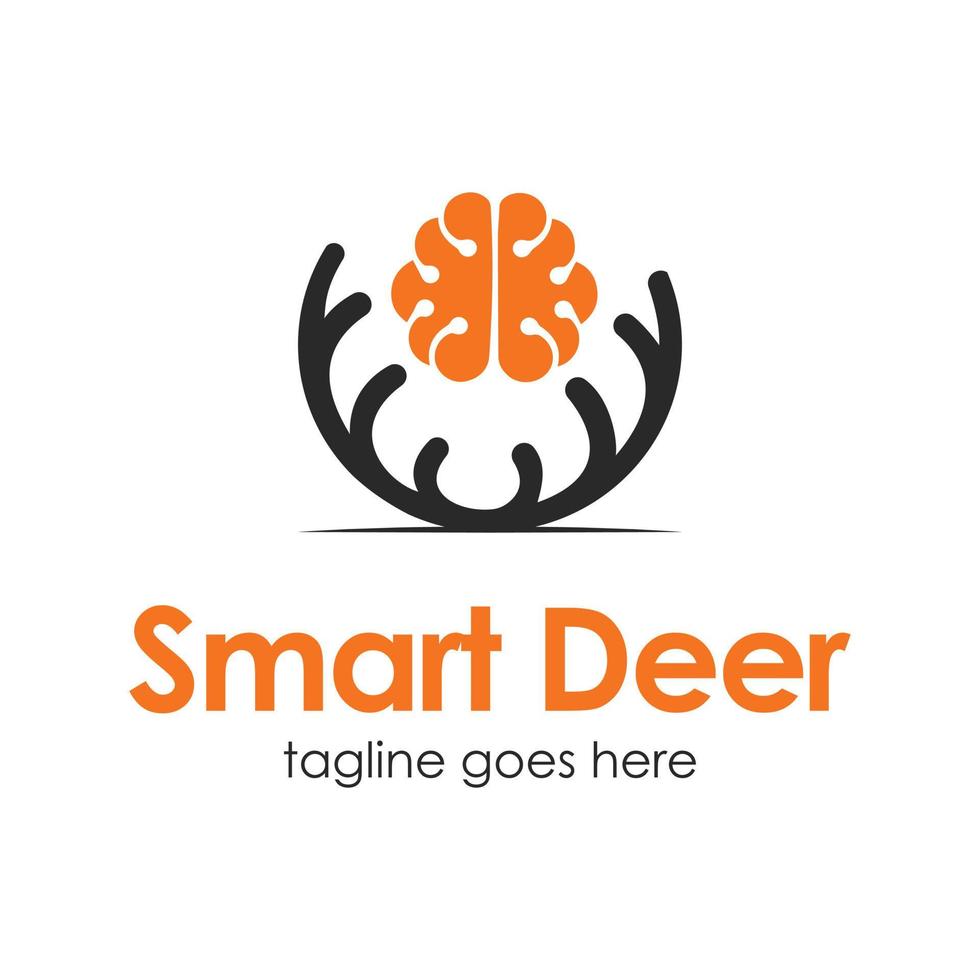 Smart Deer Logo Design Template with deer icon and a brain. Perfect for business, company, mobile, app, zoo, etc. vector