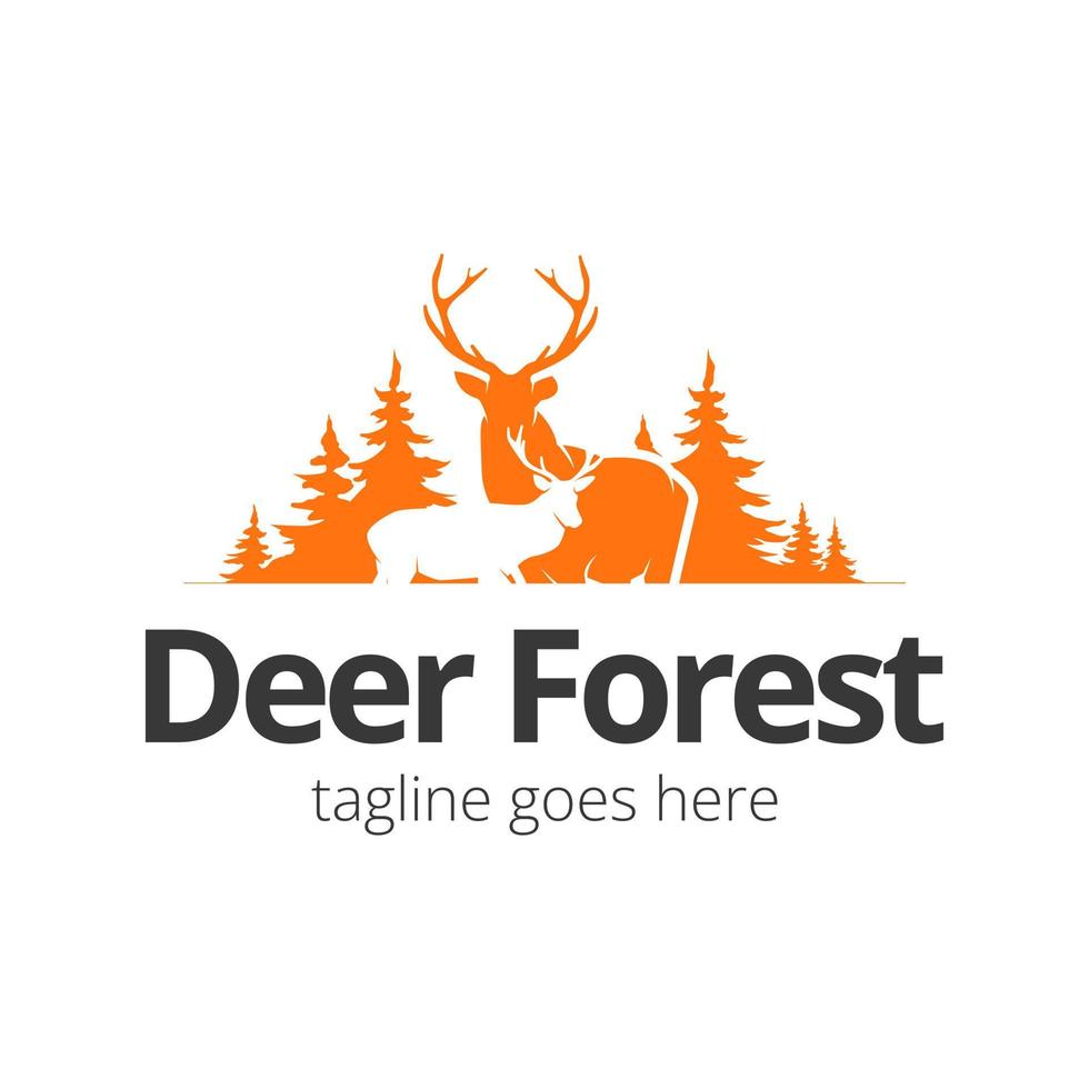 Deer Forest Logo Design Template with deer icon and forest. Perfect for business, company, mobile, app, zoo, etc. vector