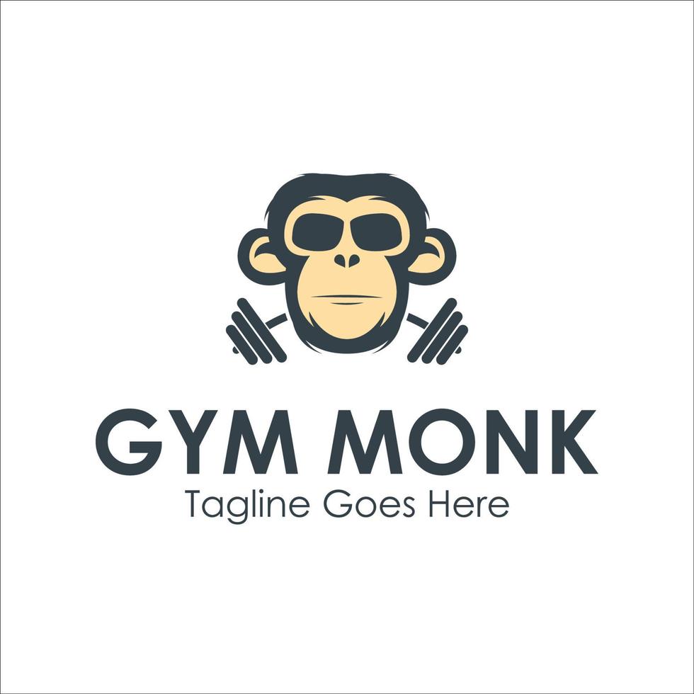 Gym Monkey Logo Design Template with monk icon and gym. Perfect for business, company, mobile, app, etc vector