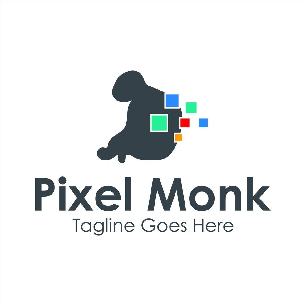 Pixel Monk Logo Design Template with monk icon and pixel. Perfect for business, company, mobile, app, etc vector