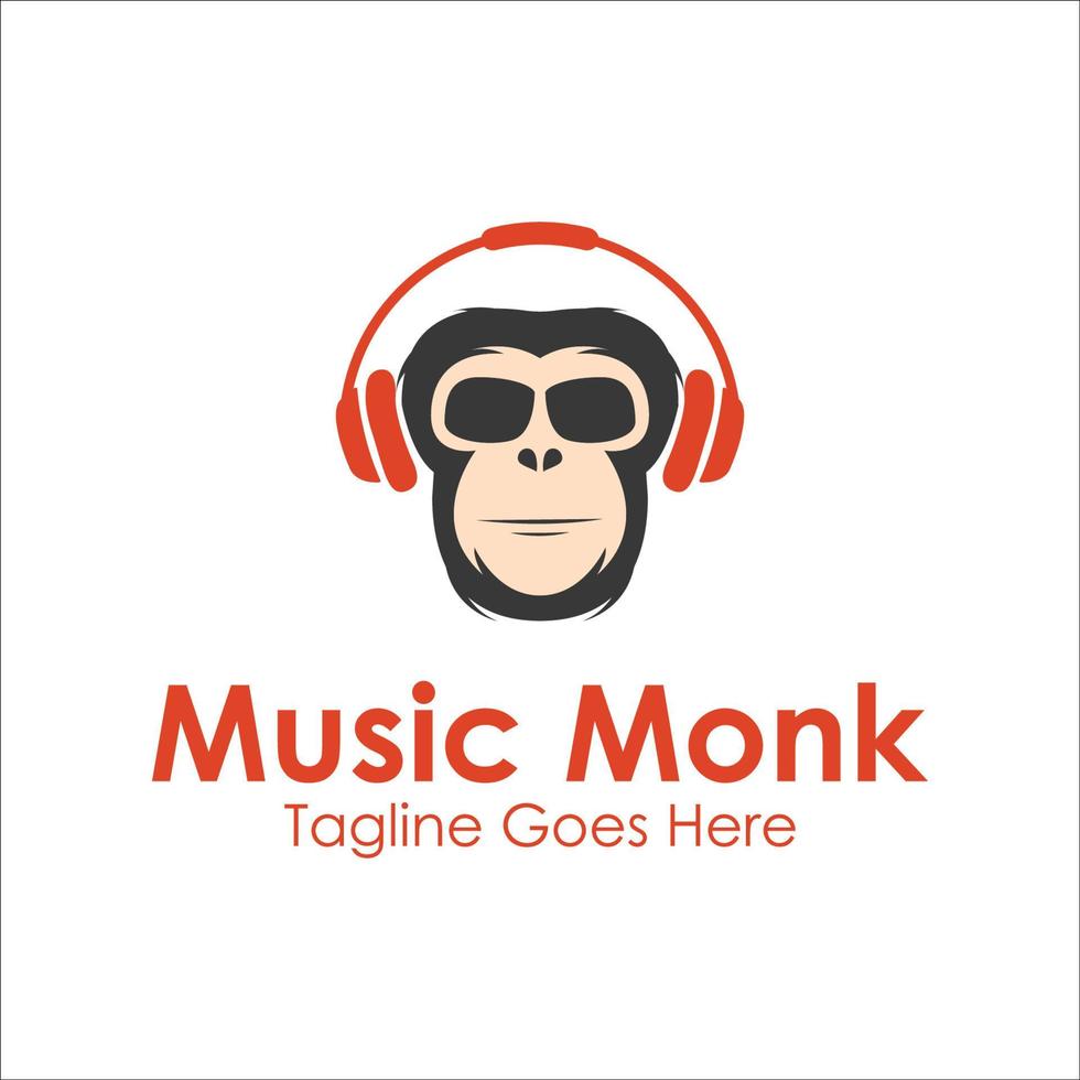 música monje logo diseño modelo con monje icono y auriculares. Perfecto para negocio, compañía, móvil, aplicación, etc vector