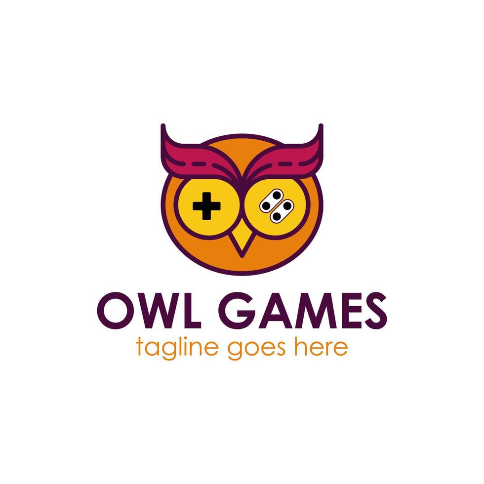Owl Games Logo Design Template with owl icon and joystick. Perfect for business, company, mobile, app, etc. vector