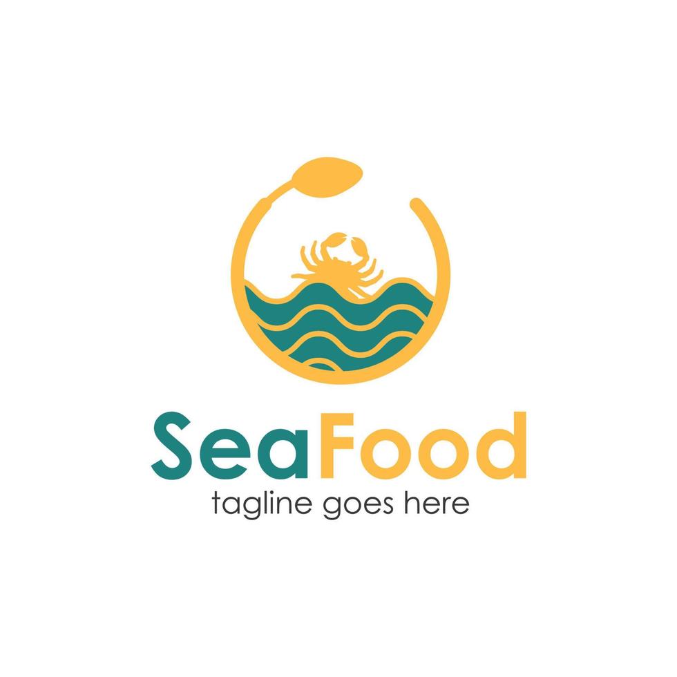 Sea Food Logo Design Template with crab icon and sea. Perfect for business, company, mobile, app, restaurant, etc vector