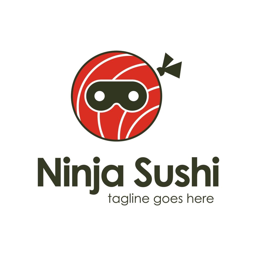 Ninja Sushi Logo Design Template with sushi icon and ninja. Perfect for business, company, mobile, app, restaurant, etc vector