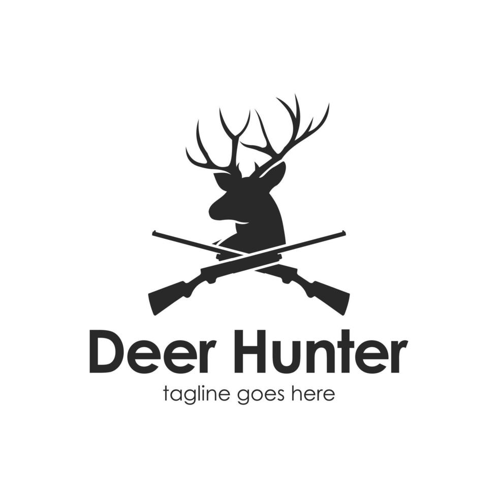 Deer Hunter Logo Design Template with deer icon and gun. Perfect for business, company, mobile, app, zoo, etc. vector