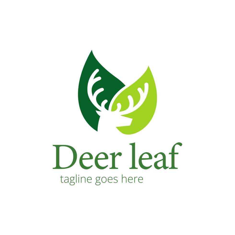 Deer Leaf Logo Design Template with deer icon and leaf. Perfect for business, company, mobile, app, zoo, etc. vector