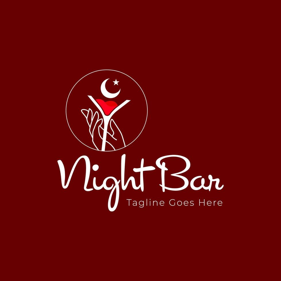 noche bar logo diseño modelo con vaso cóctel y Luna. Perfecto para negocio, compañía, móvil, aplicación, restaurante, etc vector