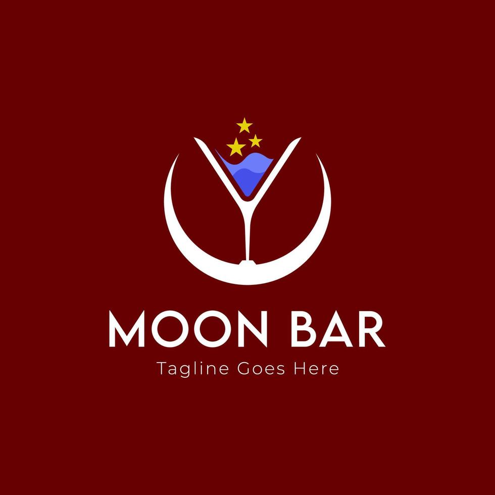 Moon Bar Logo Design Template with moon and glass cocktail. Perfect for business, company, mobile, app, restaurant, etc vector