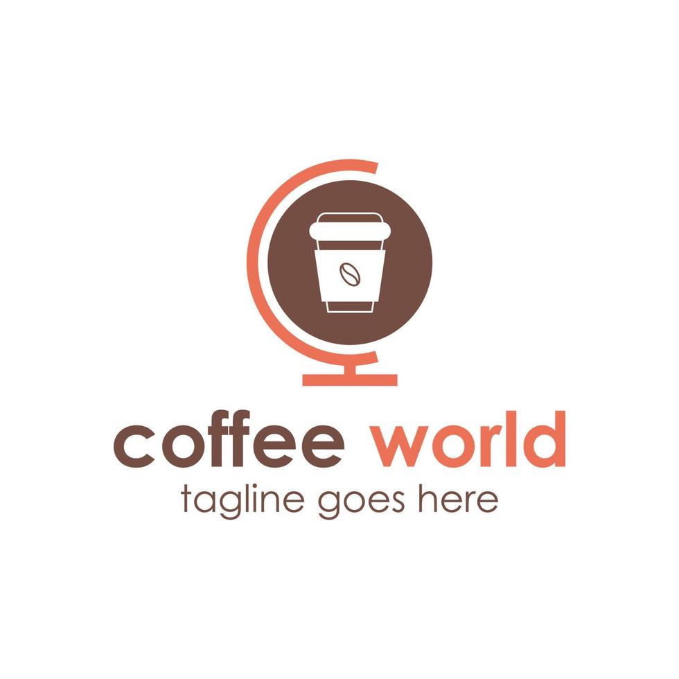 Coffee World Logo Design Template with cup icon and globe. Perfect for business, company, mobile, app, etc. vector